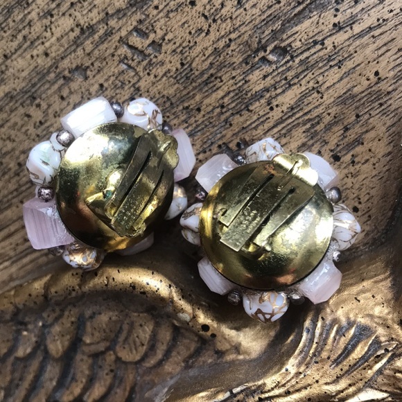 Romantic Vintage West Germany Pink And Gold Earrings Multi Shape Beads - Picture 8 of 9